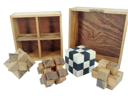 4 puzzles in 1 Wooden Box: Assorted Puzzles