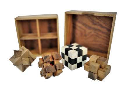 4 puzzles in 1 Wooden Box: Assorted Puzzles