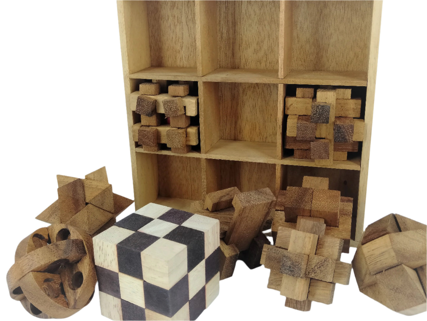 9 puzzles in 1 Wooden Box: Assorted Puzzles